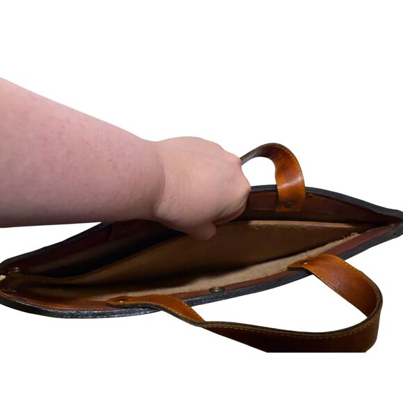 VTG Handmade Full Grain Leather Laptop Briefcase Western Rose Dual Compartments - Picture 6 of 11